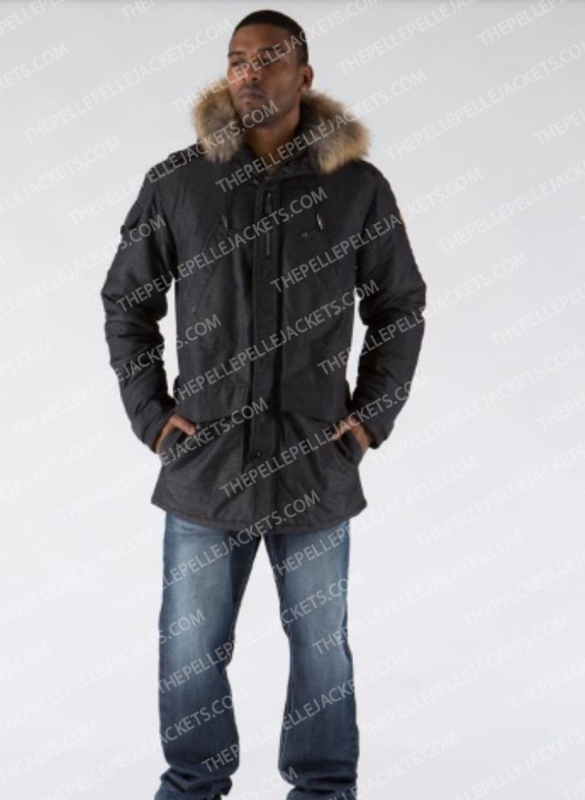 Pelle Pelle Fur Hood Snorkel Denim Black Coat